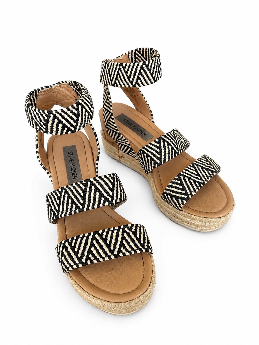 Steve Madden Black & White Woven Espadrille Wedge Sandals